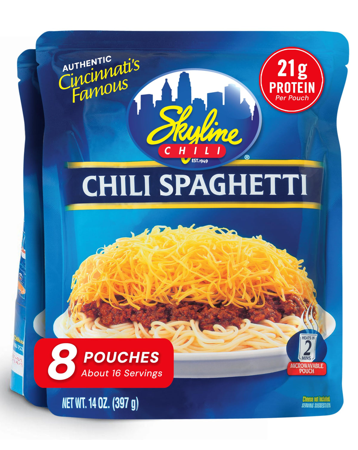 Skyline Chili & Spaghetti – Cincinnati-Style, Microwavable Pouches (14 oz) – Pack of 8