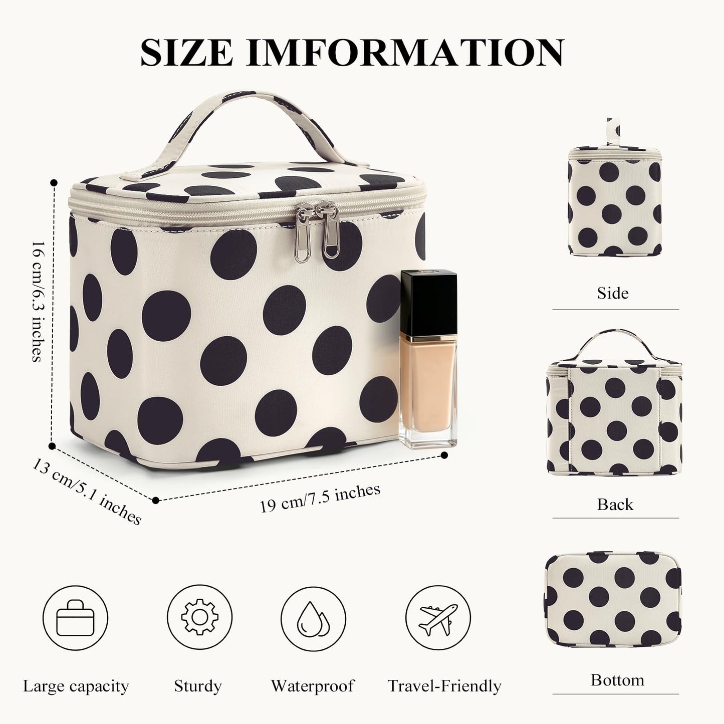 Small Mirror Cosmetic Pouch + Medium Handheld Travel Makeup Bag (Polka Dot)