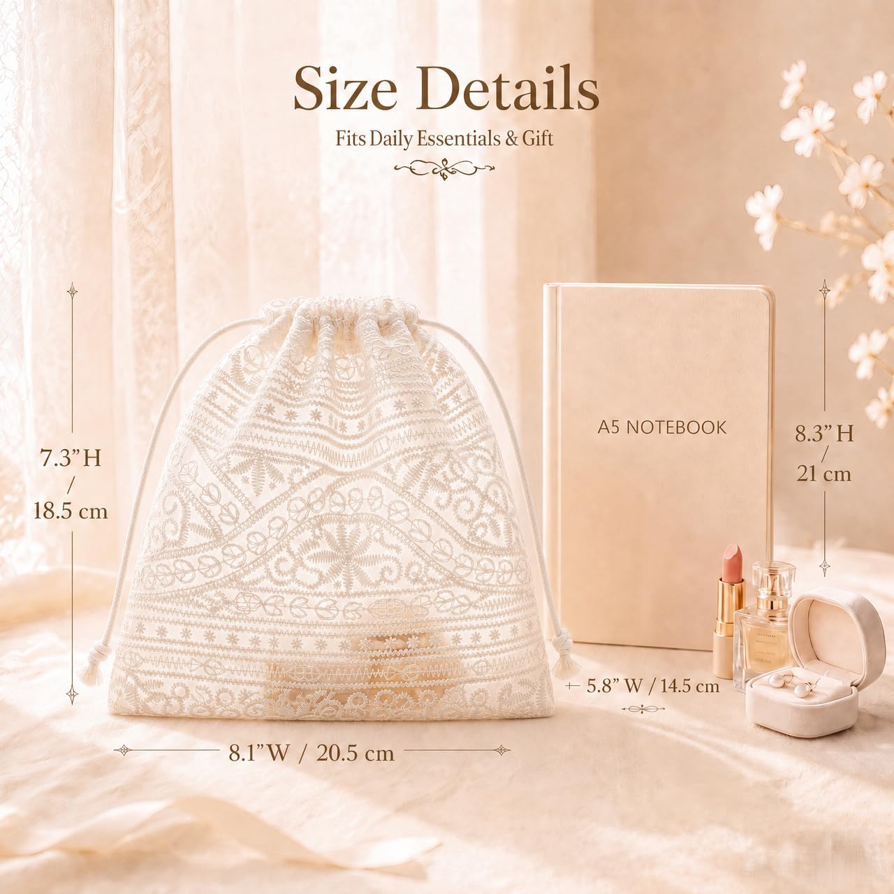 Sminra Mesh Drawstring Makeup Bag for Women, Lace Cosmetic Pouch