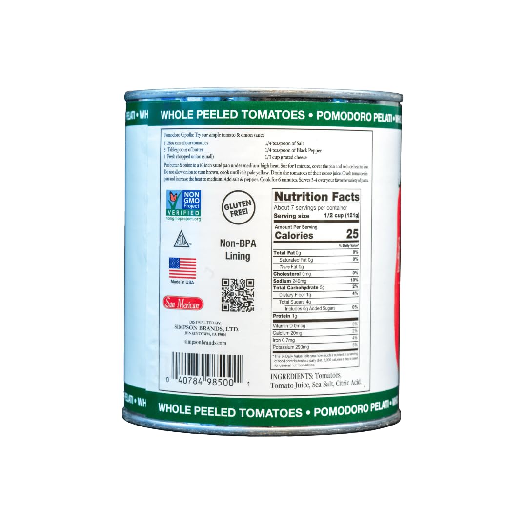 SMT San Merican Tomato Whole Peeled Tomatoes – 28oz Pack of 6, USA Grown