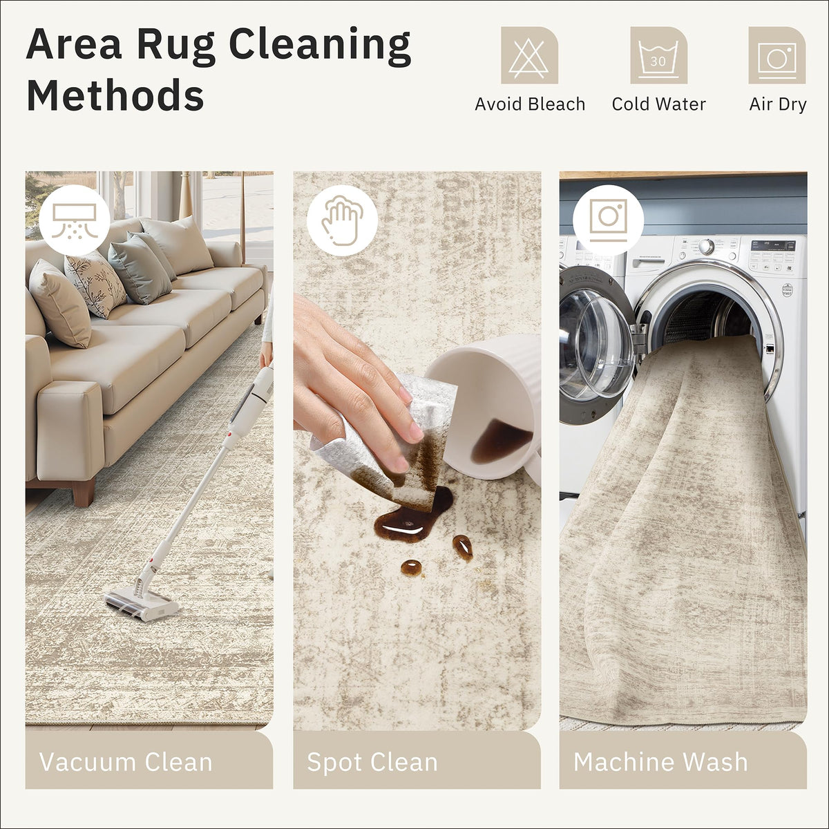 Soalmost Washable Area Rug 8x10 Large Soft Beige Rugs for Living Room