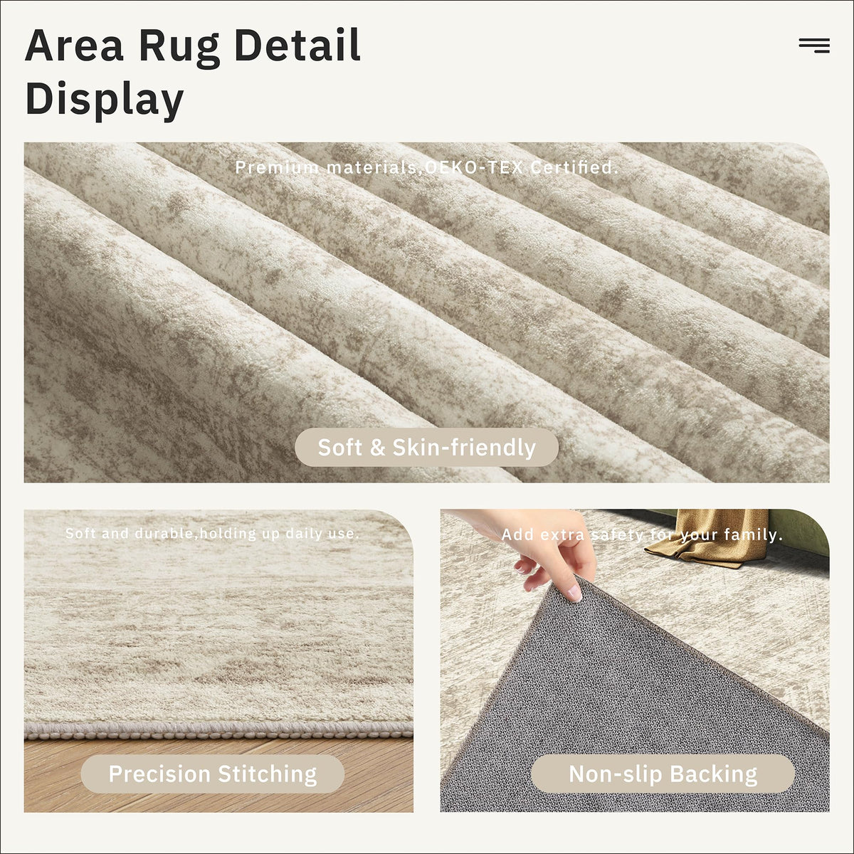 Soalmost Washable Area Rug 8x10 Large Soft Beige Rugs for Living Room
