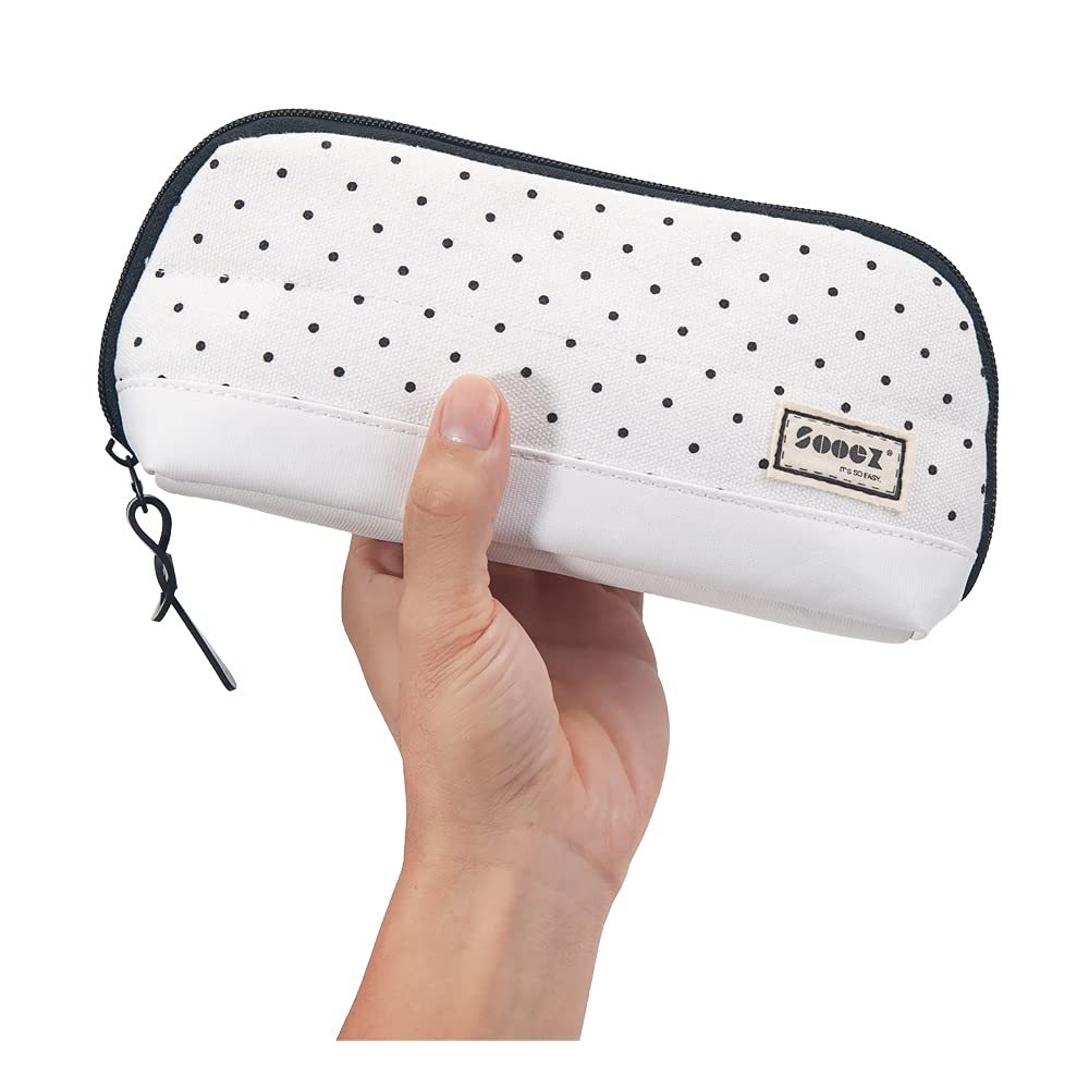 Sooez Wide-Opening Pencil Pen Case, Lightweight & Spacious Pencil Pouch Zipper Stationery Bag, Aesthetic Supply with Triangular Design for Adults, Black Dots
