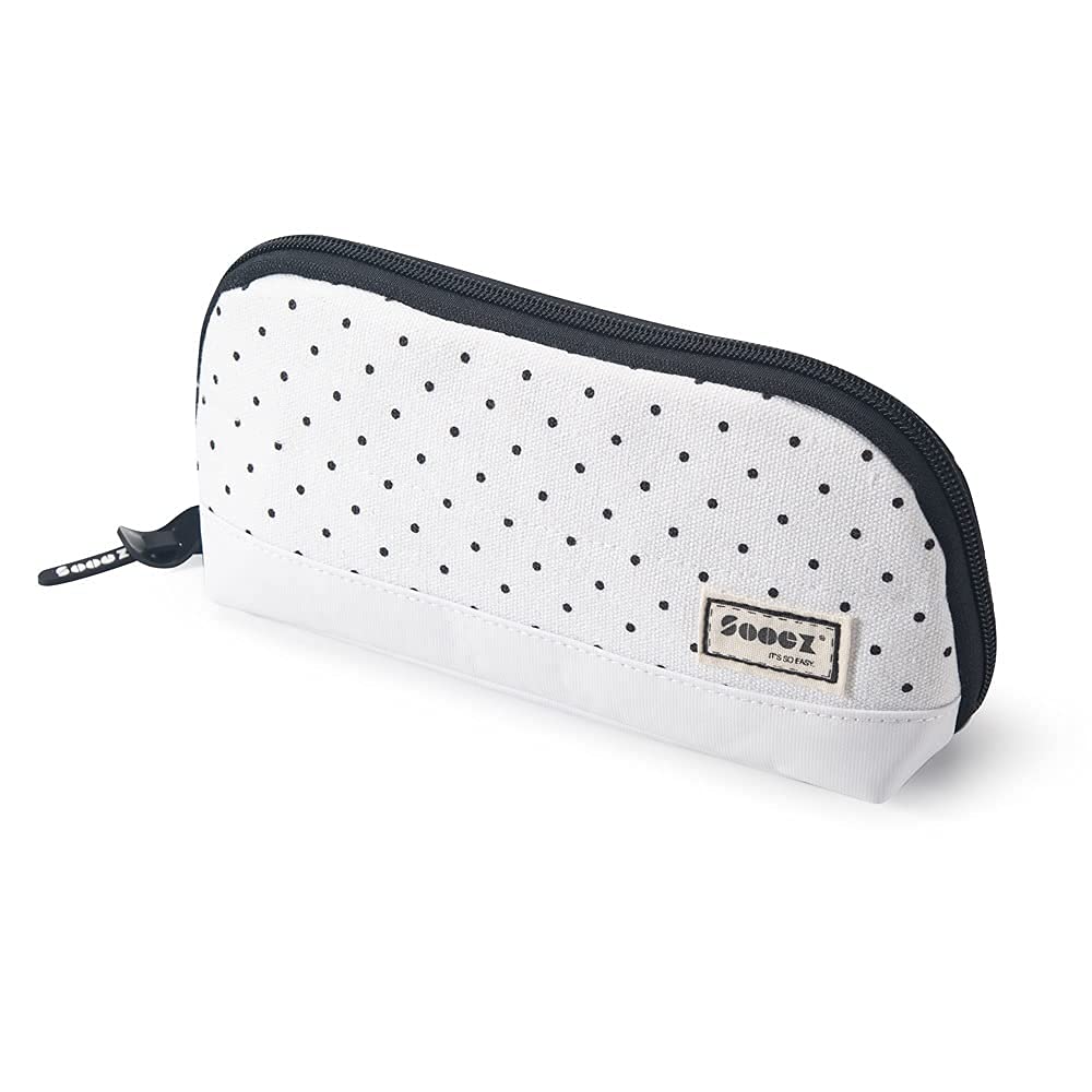 Sooez Wide-Opening Pencil Pen Case, Lightweight & Spacious Pencil Pouch Zipper Stationery Bag, Aesthetic Supply with Triangular Design for Adults, Black Dots
