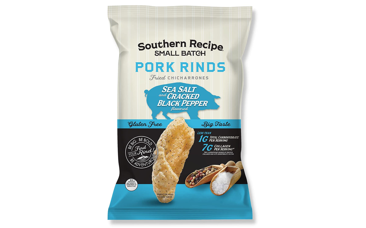 Southern Recipe Small Batch Pork Rinds – Sea Salt & Cracked Black Pepper | Keto, Gluten-Free, High Protein