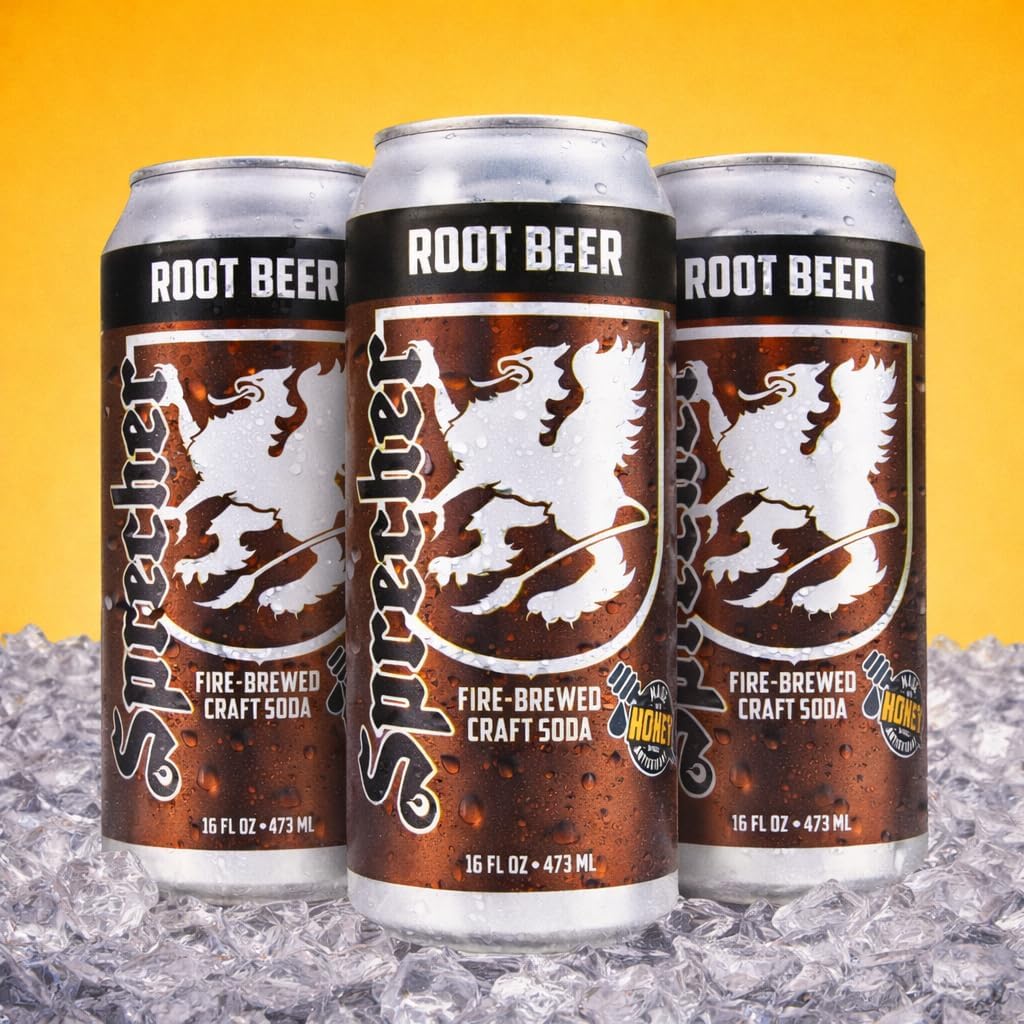 Sprecher Root Beer 16 oz Cans (12 Pack) – Fire-Brewed with Real Honey, Caffeine-Free