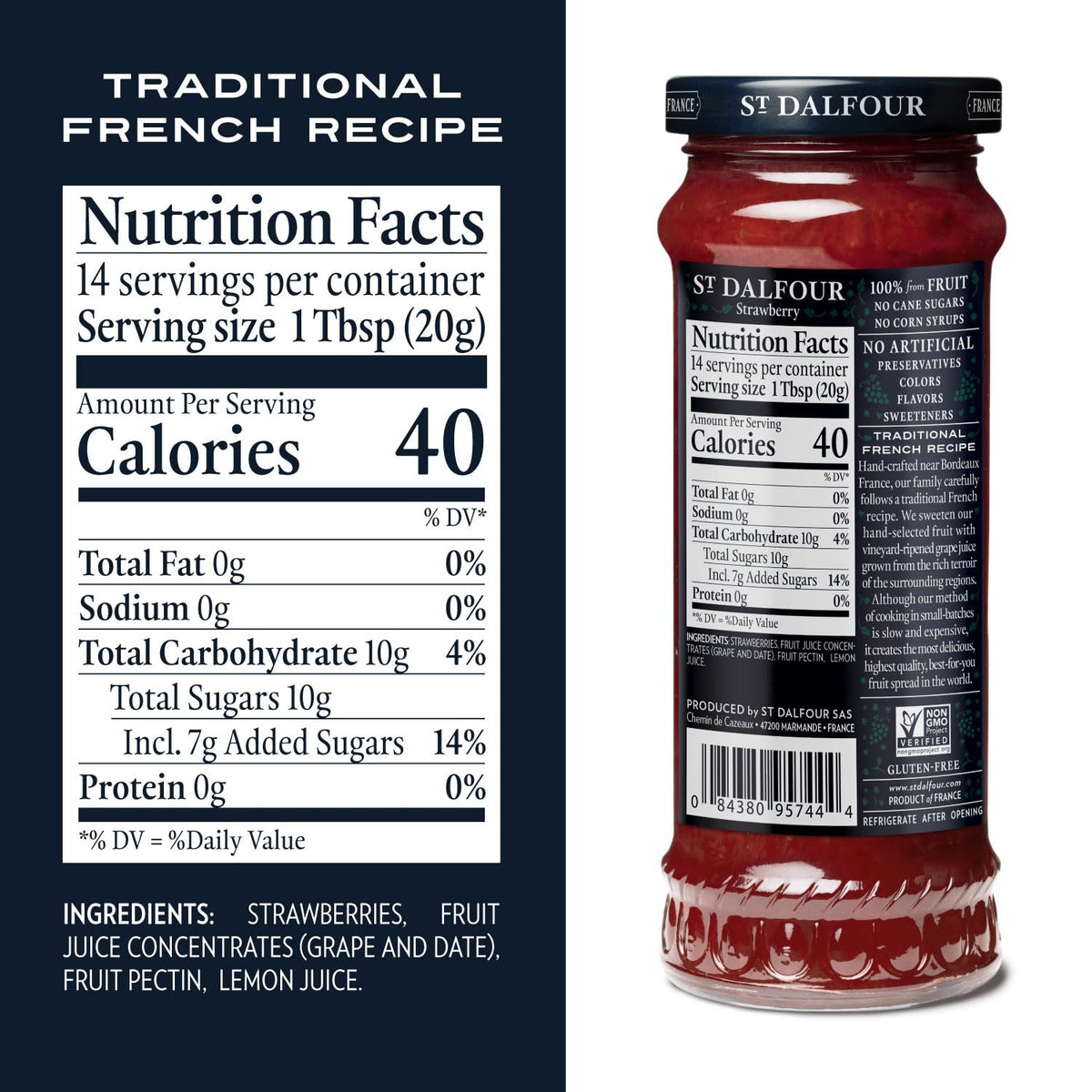 St. Dalfour Strawberry Fruit Spread – 10oz, Pack of 6 | 100% Fruit, No Artificial Ingredients, Non-GMO, No Cane Sugars