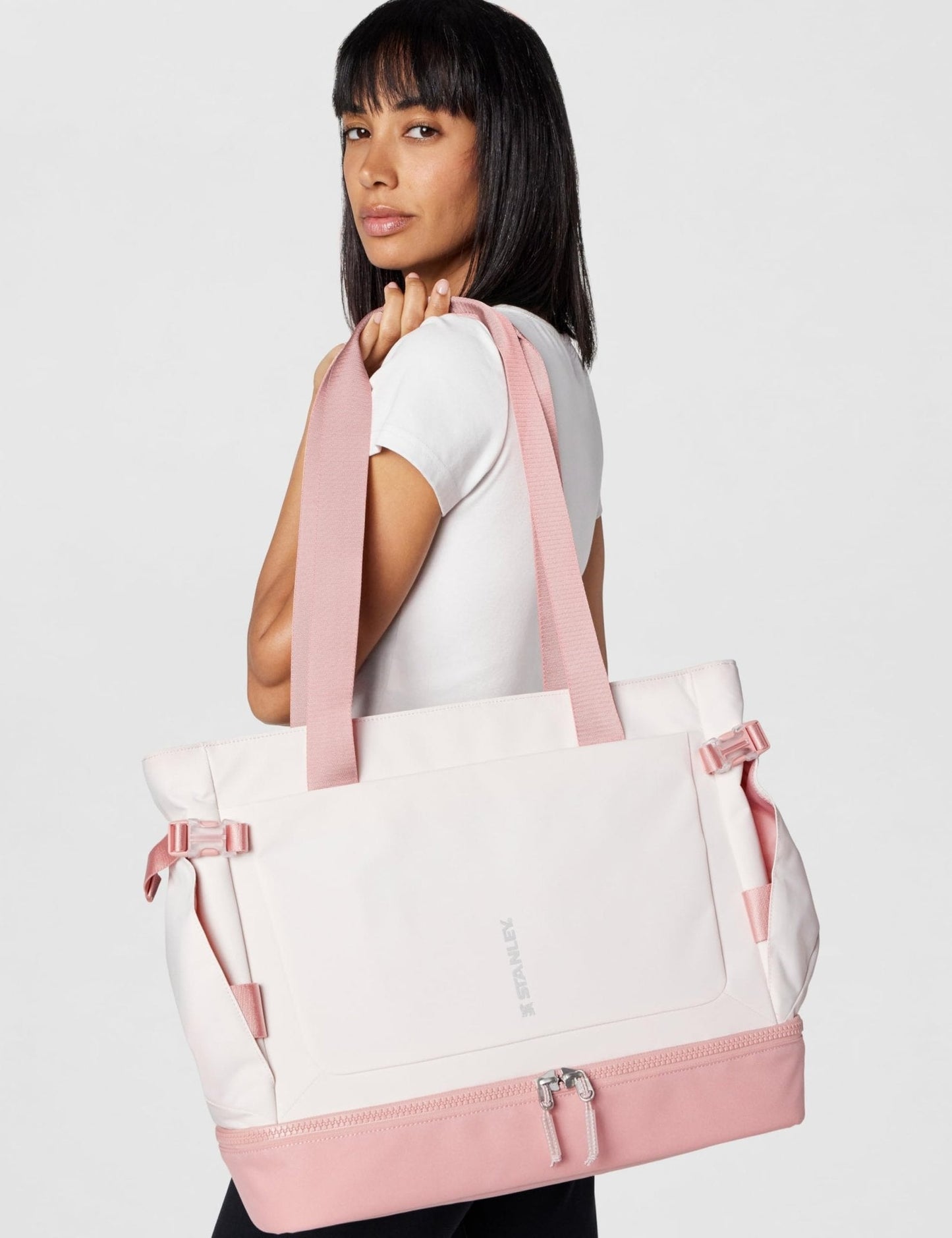 STANLEY Vitalize Tote| Gym, Work & Travel Bag with Laptop Sleeve | Expandable Bottom Compartment | Tumbler & Water Bottle Pockets | Durable Recycled Fabric | Rose Quartz