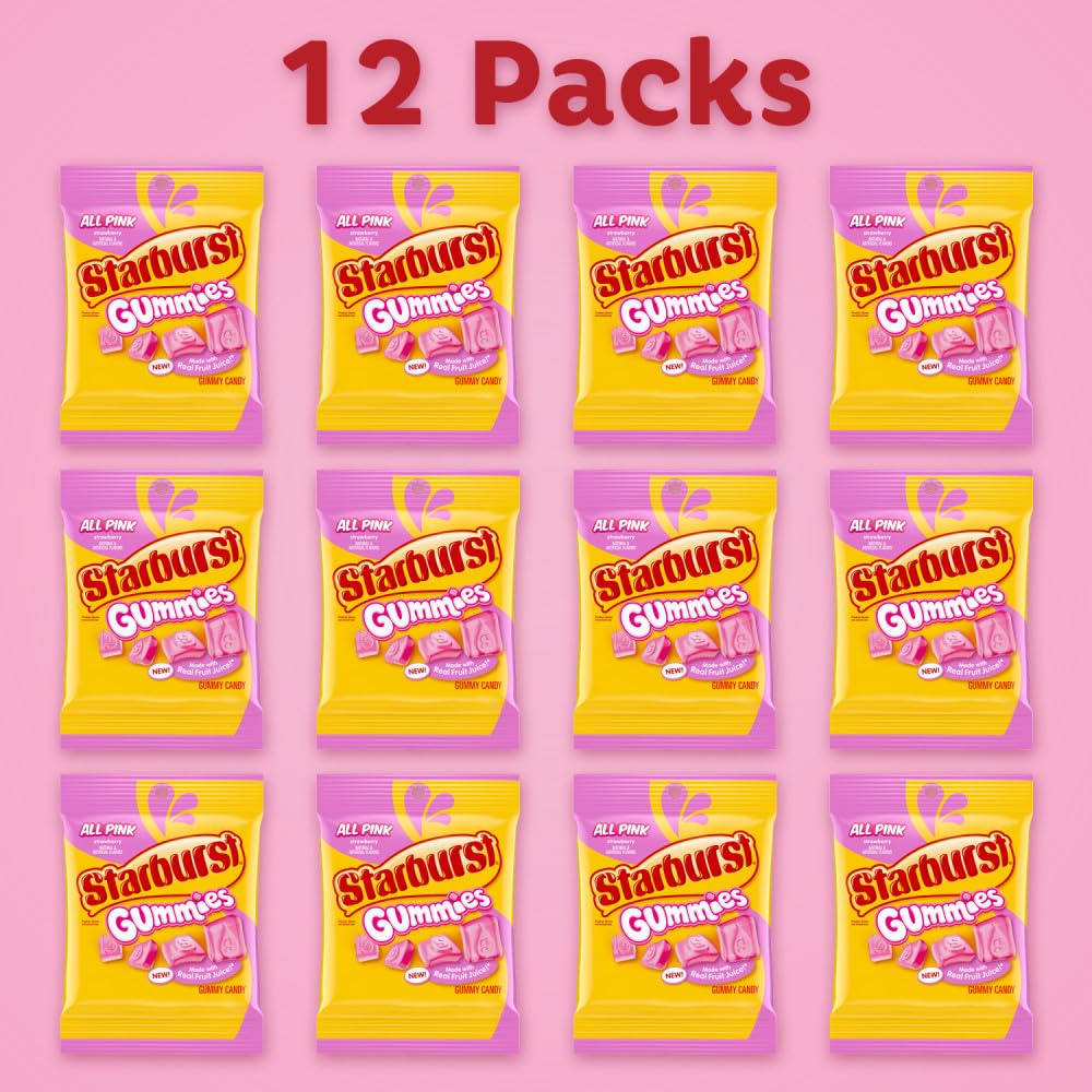 STARBURST All Pink Gummies – 5 oz Bags (12-Pack Bulk) | Strawberry Flavor, Individually Wrapped