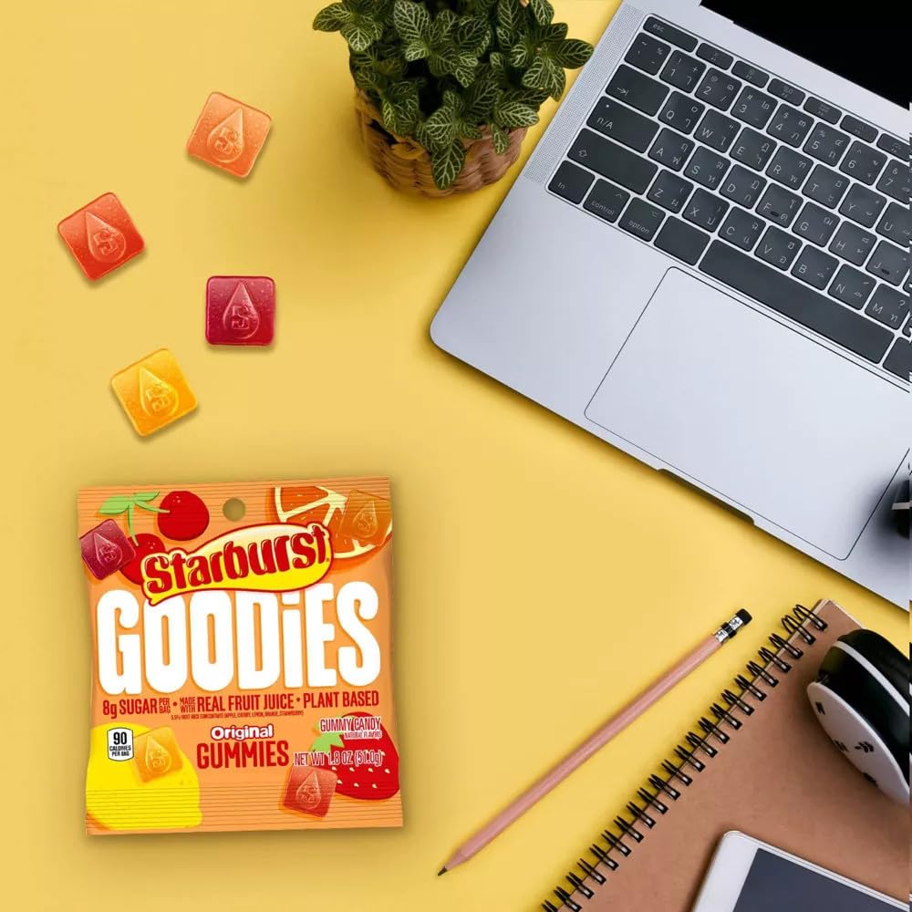 STARBURST GOODIES Original Plant-Based Gummies – Low Sugar, 12-Pack, 1.8 oz Bags
