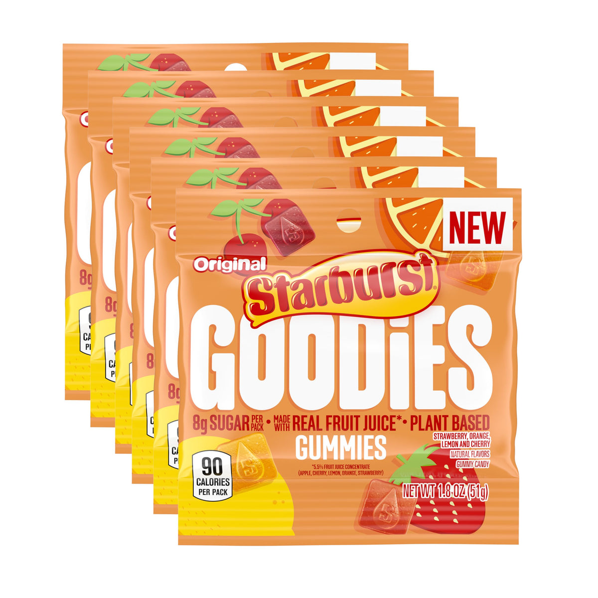 STARBURST GOODIES Original Plant-Based Gummies – Low Sugar, 12-Pack, 1.8 oz Bags