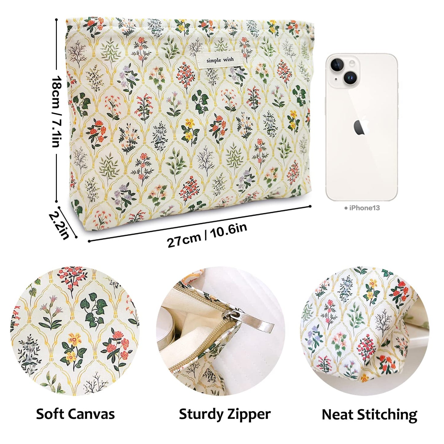 STARDW Aesthetic Floral Makeup Bag Cute Small Cosmetic Bags for Women Girls, Travel Toiletry Bag Large Capacity Zipper Makeup Pouch, Purse Organizer Pouches