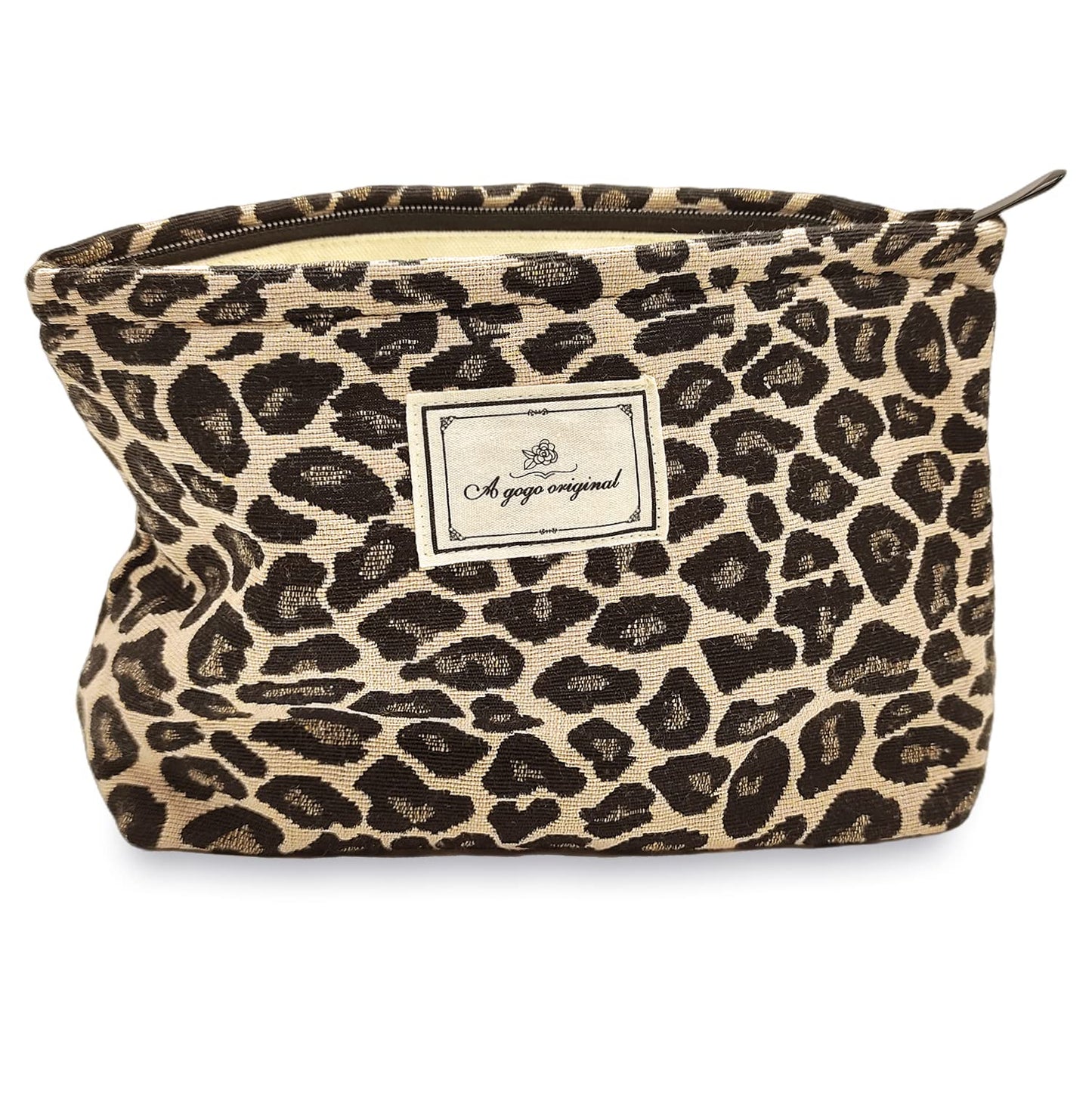 STARDW Leopard Makeup Bag Organizer Cosmetic Bags for Women and Girls,Travel Toiletry Bag Large Capacity Canvas Makeup Zipper Pouch, Purse Organizer Pouches (Brown Leopard)