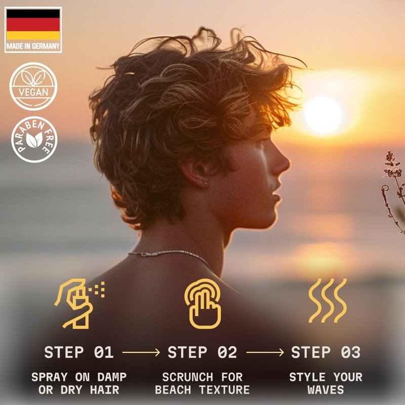 Striking Viking Sea Salt Spray for Men, Citrus Scent, Hair Texturizing Spray - Volumizing, Curl Enhancing, Shape & Hold, 6.76 fl Oz, Paraben Free, Made in Germany