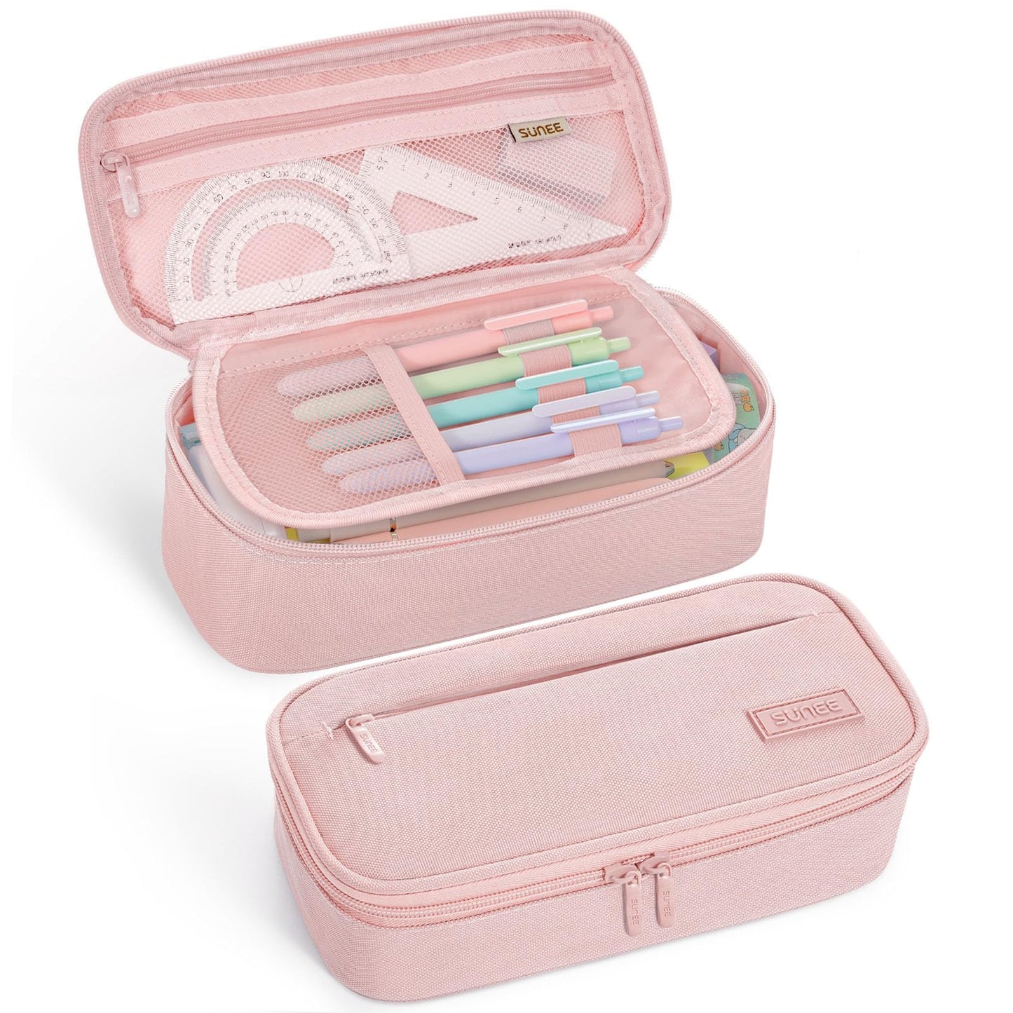 SUNEE Cute Pencil Case, Large Capacity Pencil Pouch, Big Storage Organizer for Stationery, Zipper Pen Bag, Back to School Supplies, Office Organizer Makeup Bag, for Teen Girl Boy Men Women, Pink