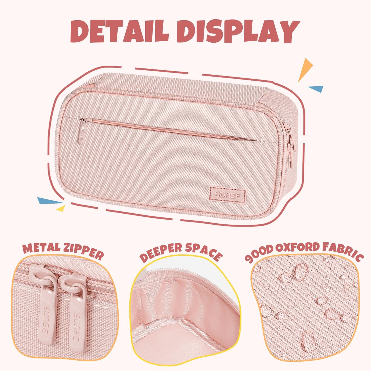 SUNEE Cute Pencil Case, Large Capacity Pencil Pouch, Big Storage Organizer for Stationery, Zipper Pen Bag, Back to School Supplies, Office Organizer Makeup Bag, for Teen Girl Boy Men Women, Pink