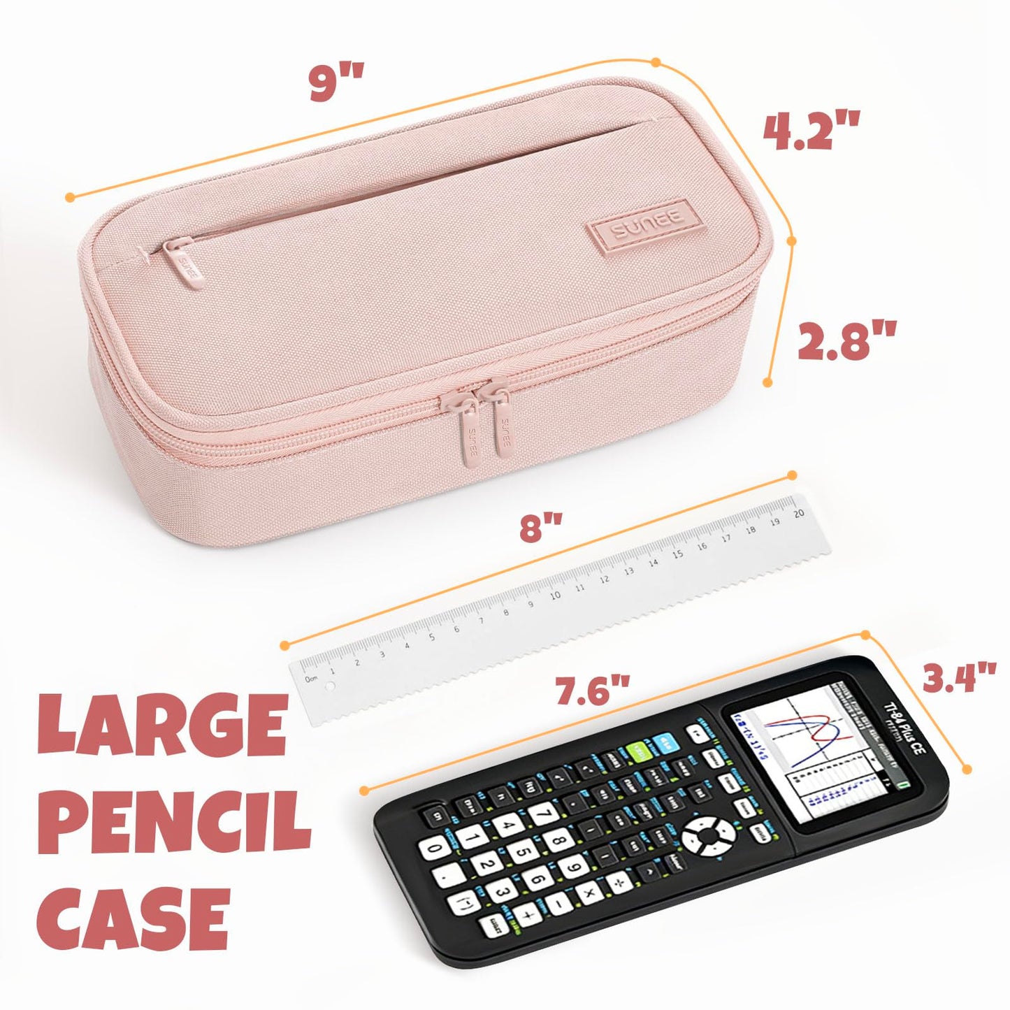 SUNEE Cute Pencil Case, Large Capacity Pencil Pouch, Big Storage Organizer for Stationery, Zipper Pen Bag, Back to School Supplies, Office Organizer Makeup Bag, for Teen Girl Boy Men Women, Pink