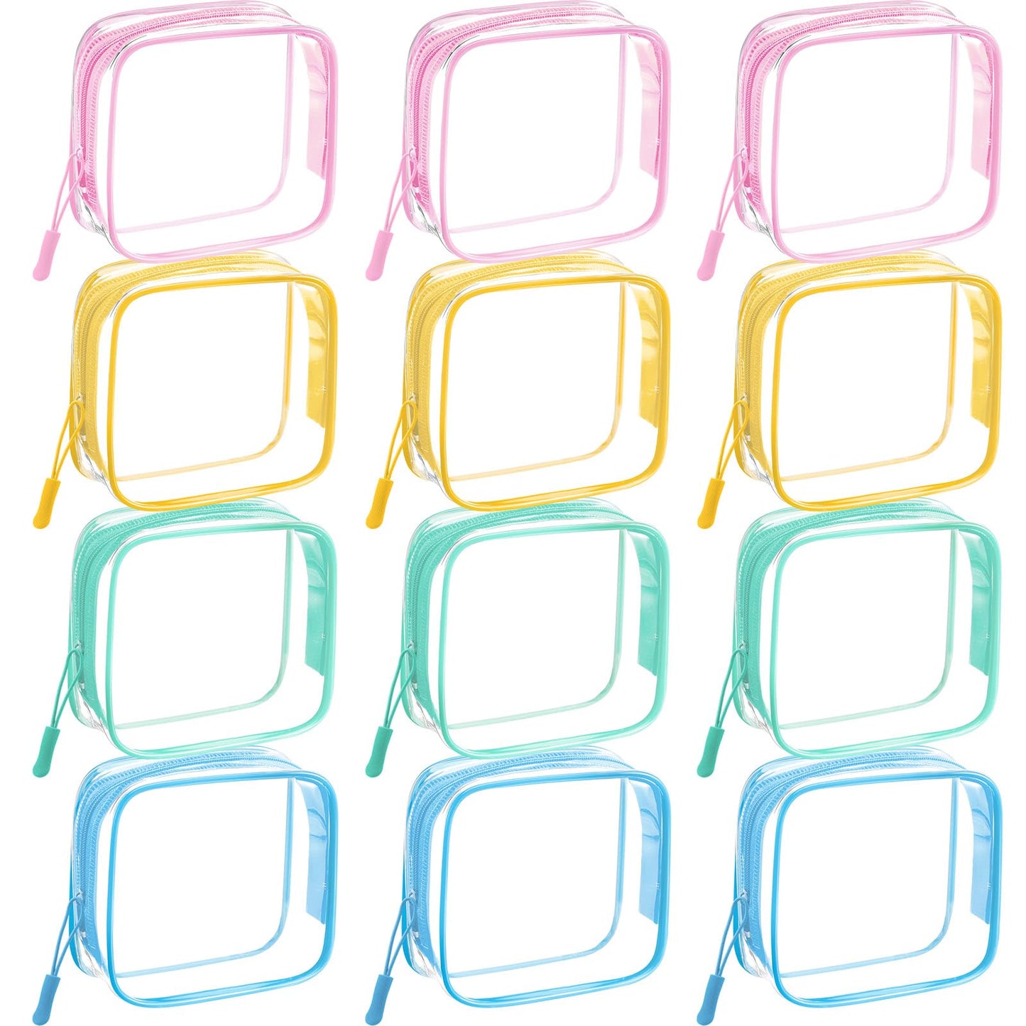 Sunnymove 12 Pcs Pastel Clear Cosmetic Makeup Bags with Zipper Tsa Approved Pouches Bulk for Travel Transparent PVC Waterproof Carry Pouches Organizer Case for Men Women