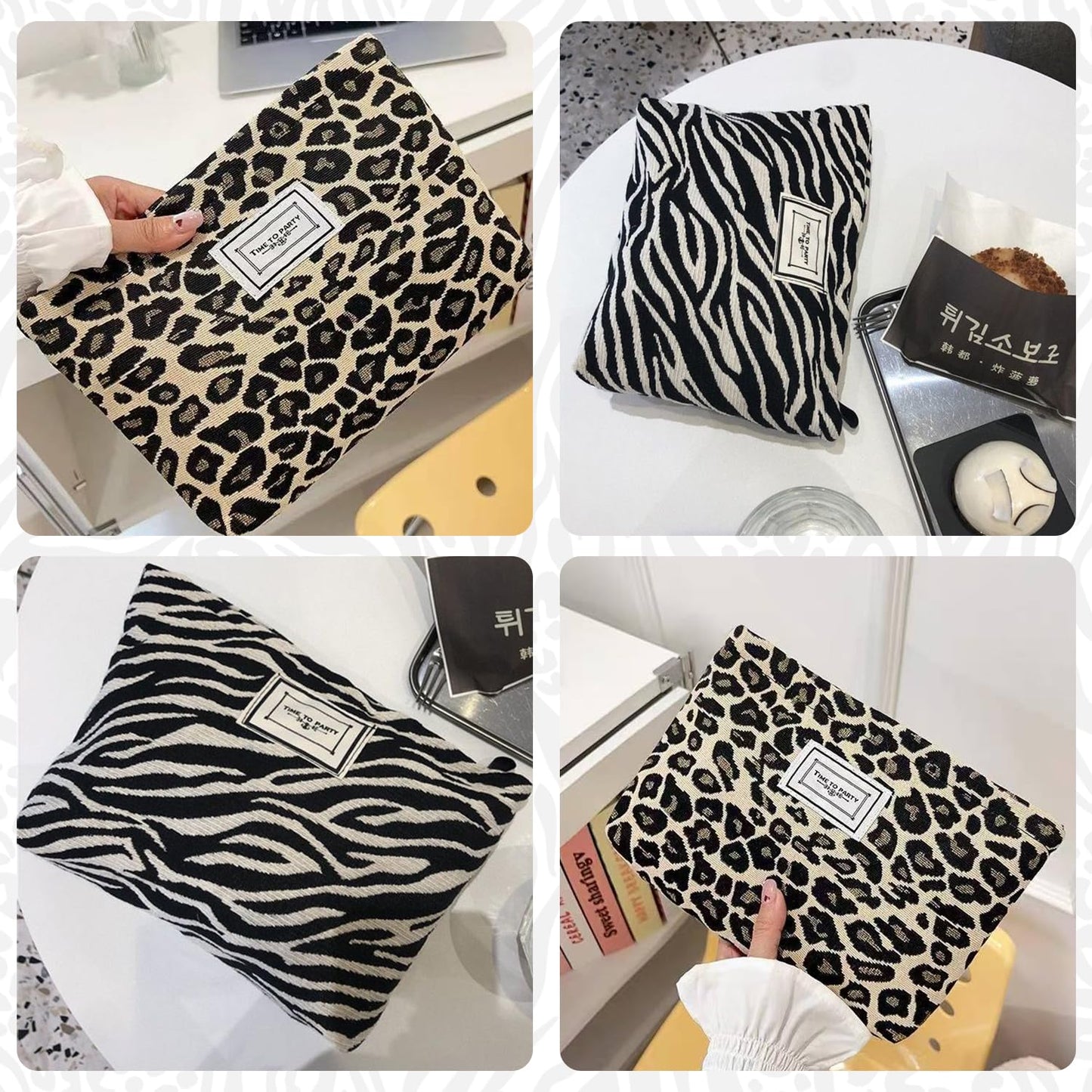 Sunolkie 2 Pack Makeup Bag for Women, Travel Cosmetic Pouch with Zebra print & Leopard print Design, Zipper Beauty Case, Toiletry Makeup Organizer for Women & Girls