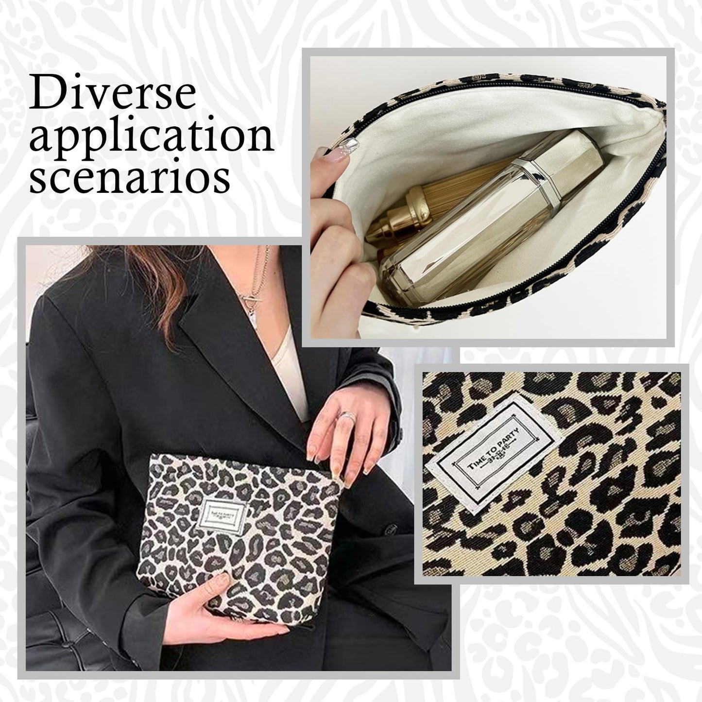 Sunolkie 2 Pack Makeup Bag for Women, Travel Cosmetic Pouch with Zebra print & Leopard print Design, Zipper Beauty Case, Toiletry Makeup Organizer for Women & Girls