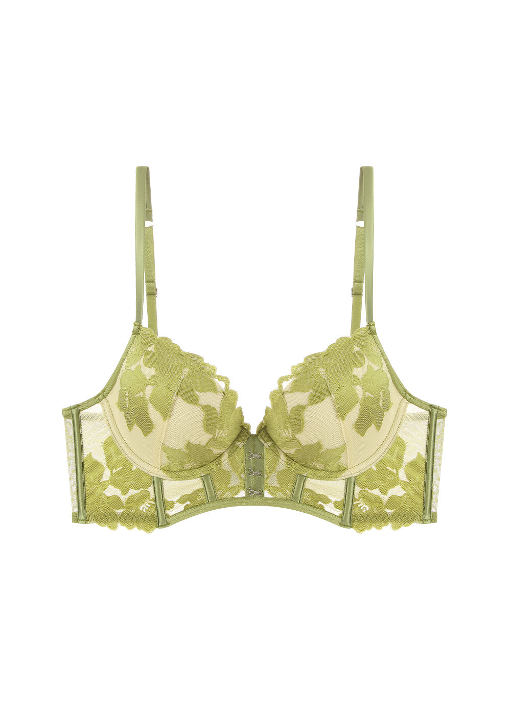 SUSAN Green Floral Lace Wired Molded Cup Demi Long Bra