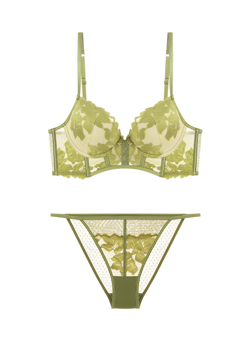 SUSAN Green Floral Lace Lingerie Set