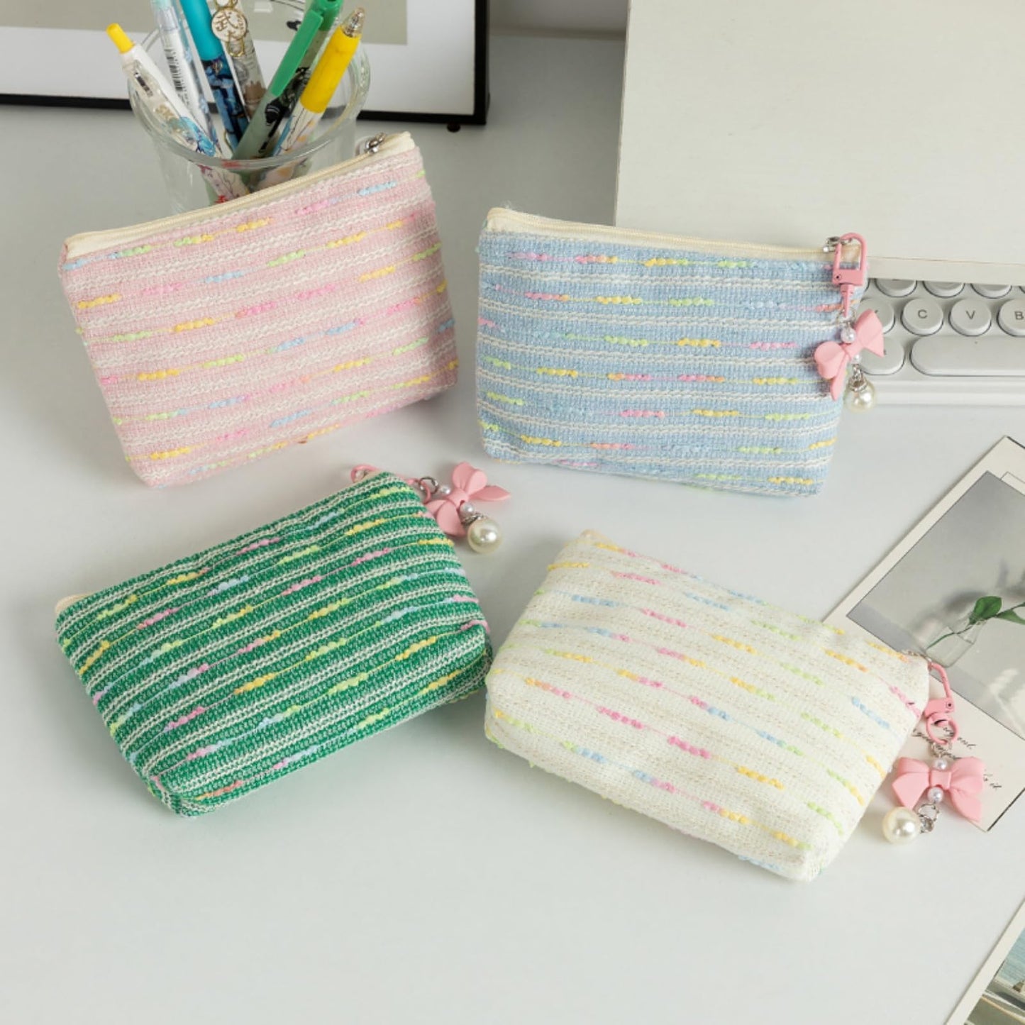 SUSOYAOCHEN Coin Purse Storage Pouch, Small Fabric Zipper Change Holder Travel Cosmetic Bag Mini Pocket Wallet for Girl Women Organize Cosmetic, Lipstick, Jewelry （White）