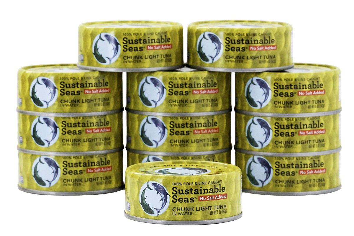 Sustainable Seas Chunk Light Tuna in Water, No Salt Added, 5 oz Can (Pack of 12)