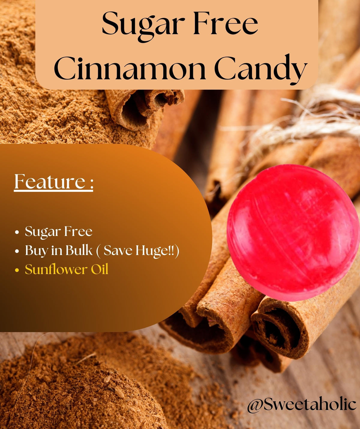 Sweetaholic Sugar Free Cinnamon Hard Candy – 6 lb | Zero Sugar, Low Calorie, Individually Wrapped