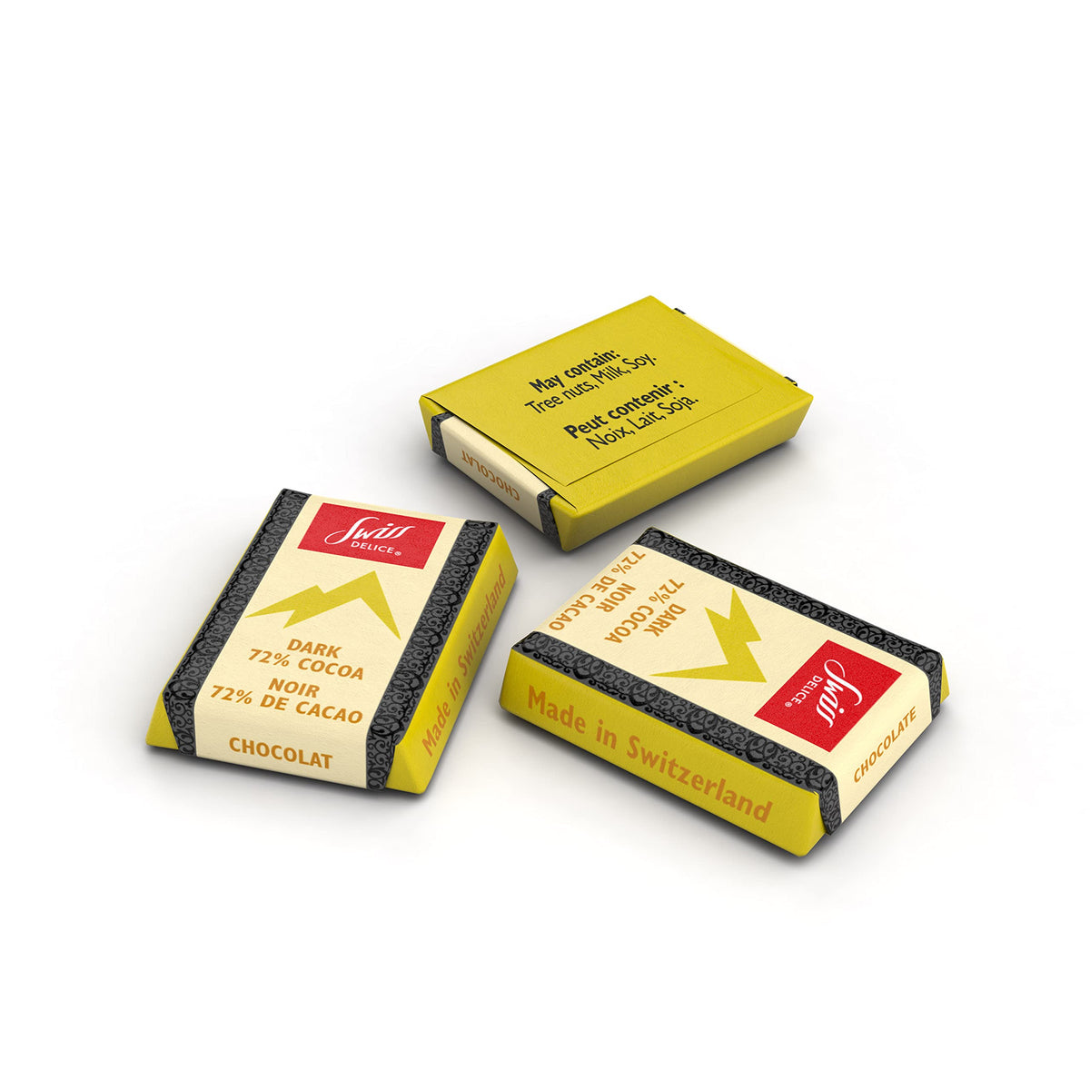 Swiss Delice Dark Chocolate Squares – 72% Cacao, Individually Wrapped, 2.87 lb Bulk