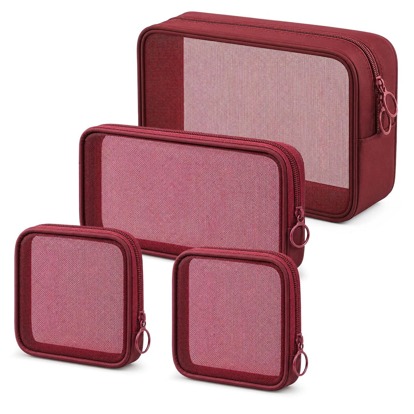 SynHHergyx 4 Pcs Purse Organizer Pouches Red Mesh Makeup Bag Cosmetic Bag