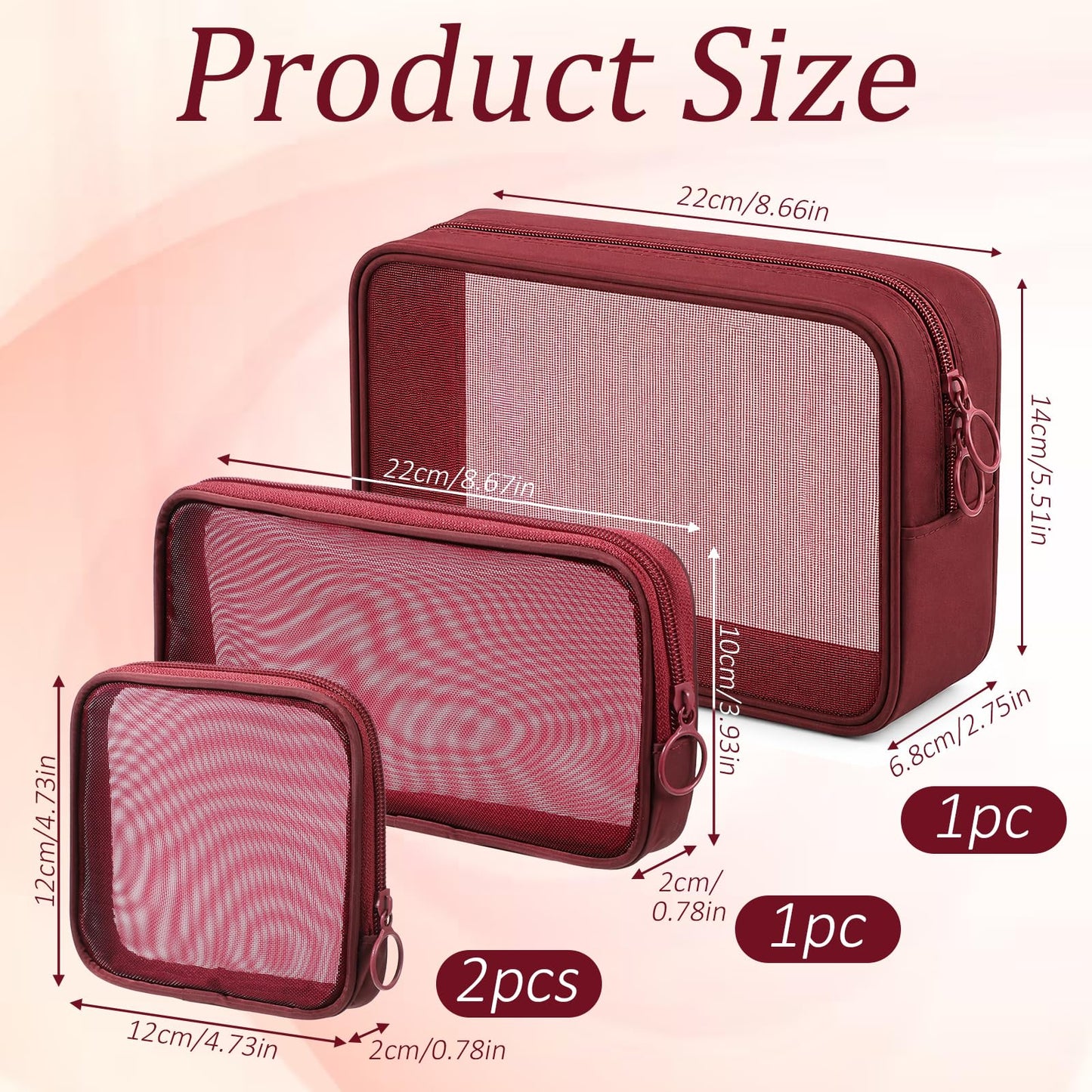 SynHHergyx 4 Pcs Purse Organizer Pouches Red Mesh Makeup Bag Cosmetic Bag