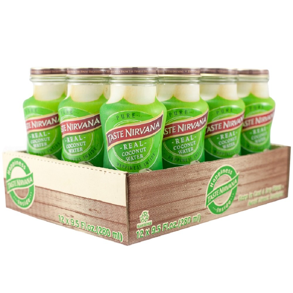 Taste Nirvana Real Coconut Water – Premium Thai Young Coconut, 9.5 oz Glass Bottles (Pack of 12)