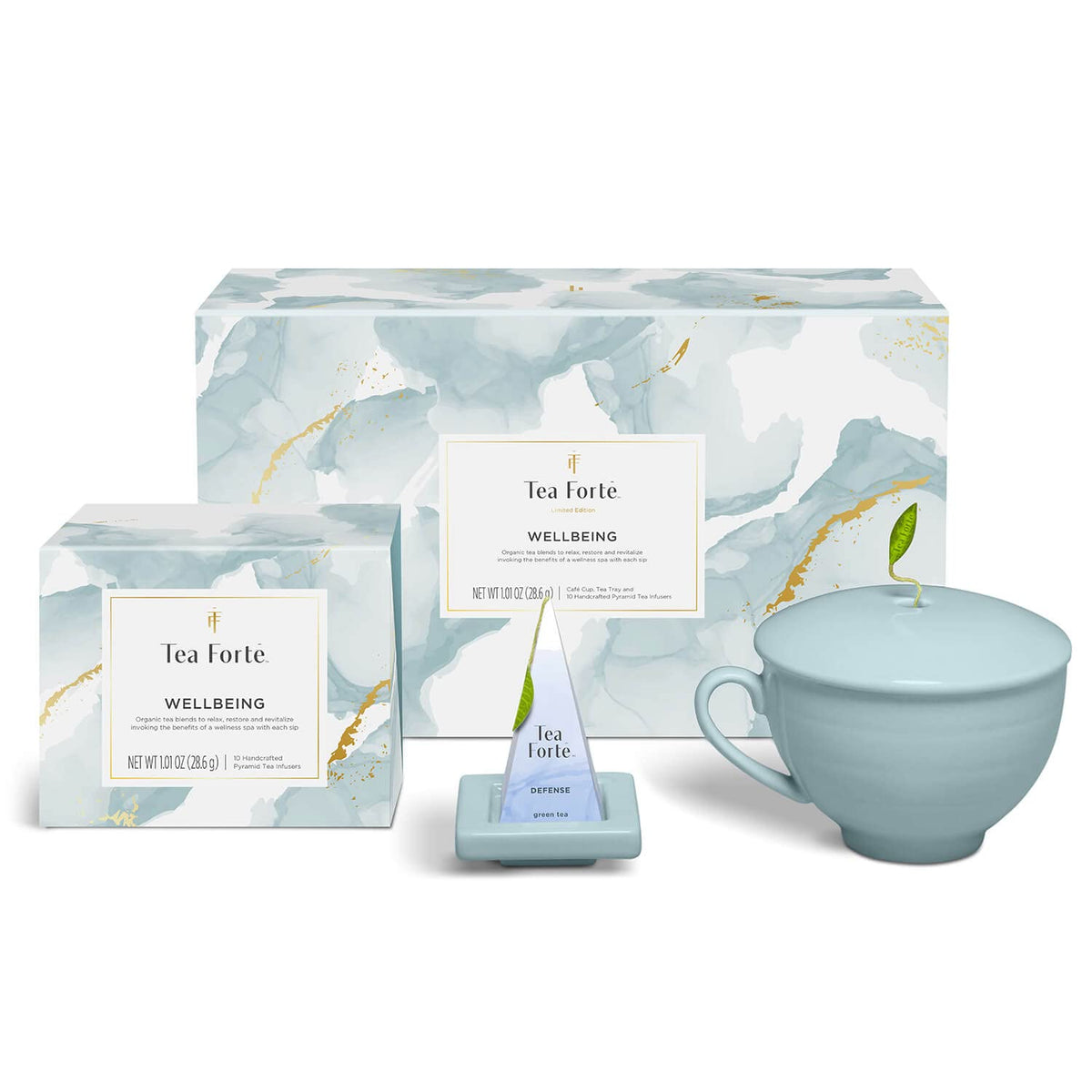 Tea Forte Gift Set with Cafe Cup, Tea Tray & 10 Pyramid Infuser Tea Bags | Gift for Mom