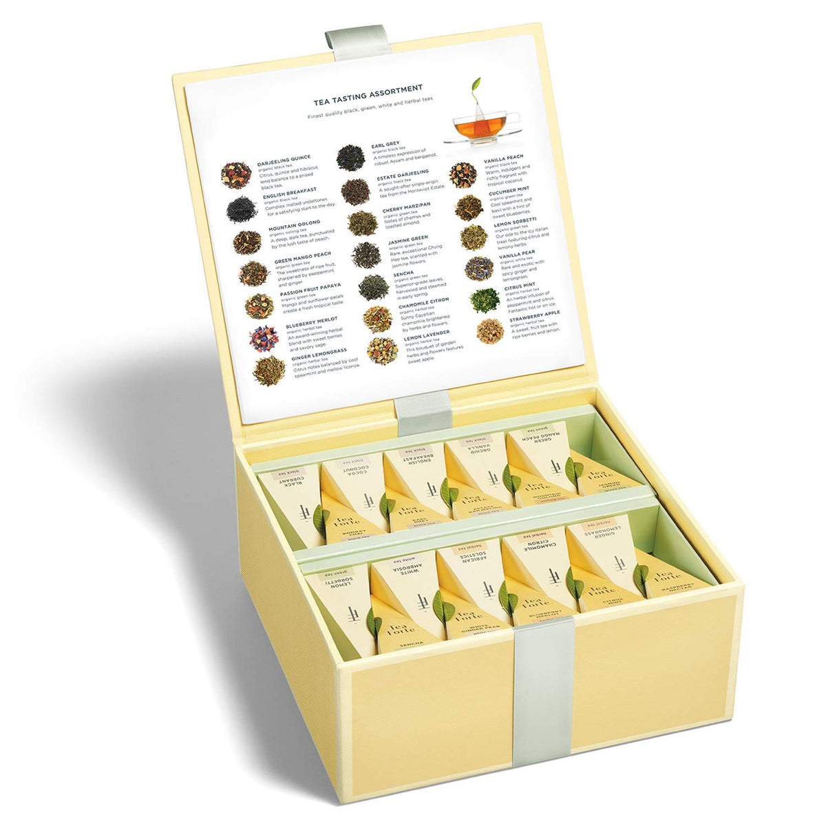 Tea Forte Organic Assorted Tea Sampler – 40 Pyramid Infuser Bags Gift Box (Black, Green, Herbal, Oolong, White, Rooibos)