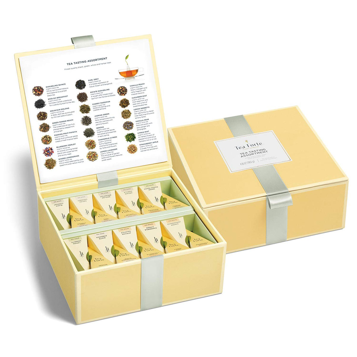 Tea Forte Organic Assorted Tea Sampler – 40 Pyramid Infuser Bags Gift Box (Black, Green, Herbal, Oolong, White, Rooibos)
