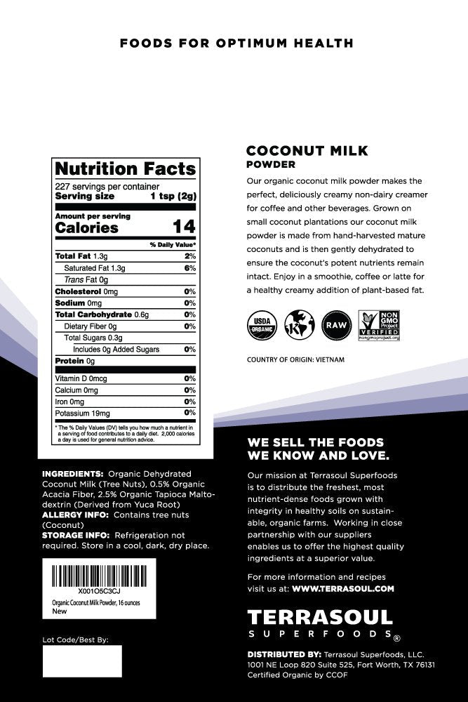 Terrasoul Superfoods Organic Coconut Milk Powder, 3 Lb Pack – Plant-Based Creamer