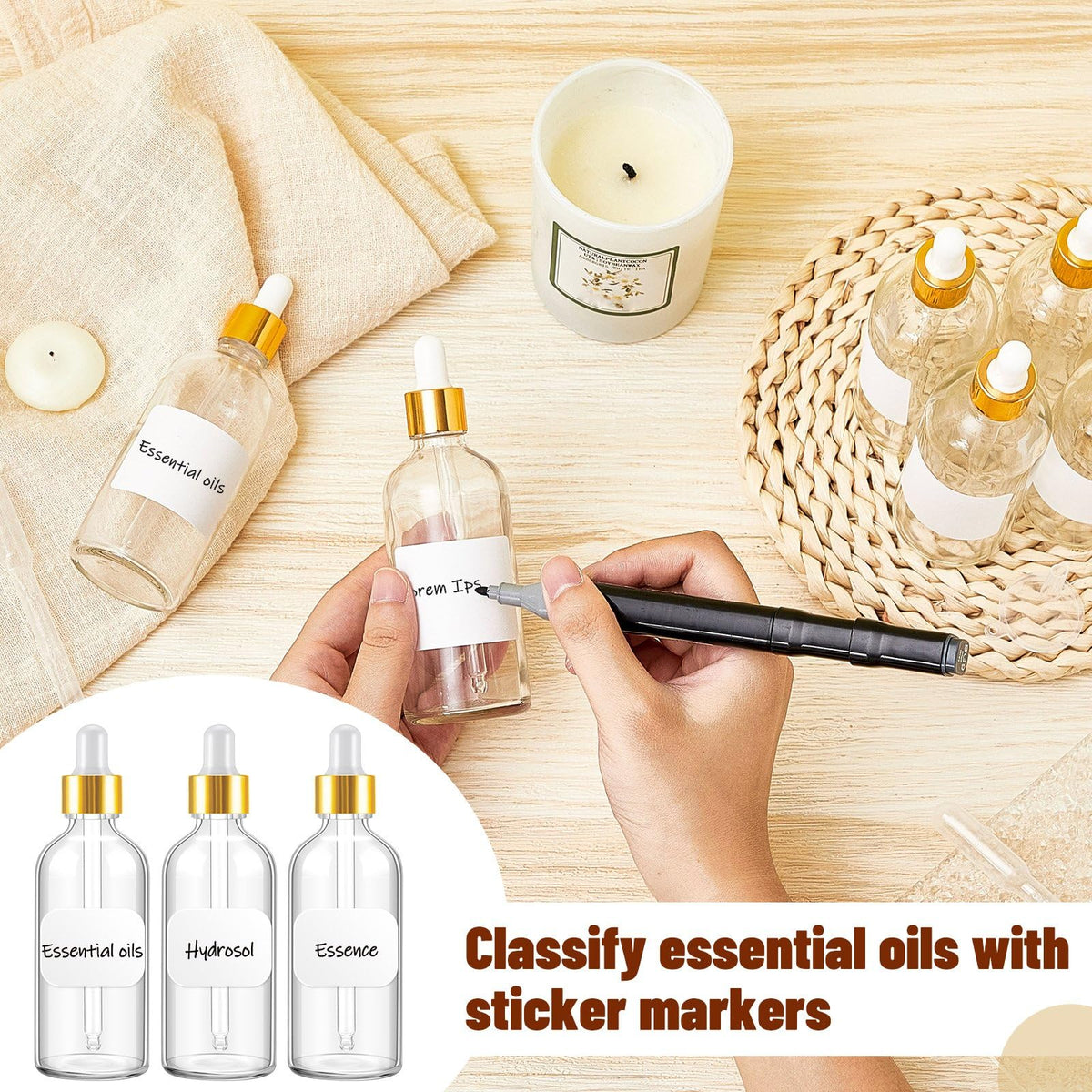 Tessco for you 20 Pack 3.4 oz Glass Dropper Bottles, 100 ml Glass Tincture Bottles with Eye Droppers with Funnel, Labels & Pipette for Essential Oil, Health, Personal Care & Beauty (Clear Gold)