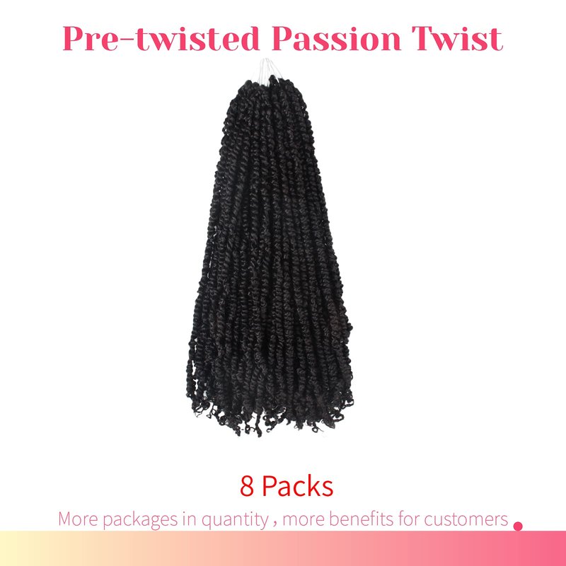 The BOHOBABE Pre-twisted Passion Twist Crochet Hair 18 Inch Long Pre-looped Crochet Passion Twist Braiding Hair 8 Packs Soft Bohemian Twists (1#) 1#(Jet Black)