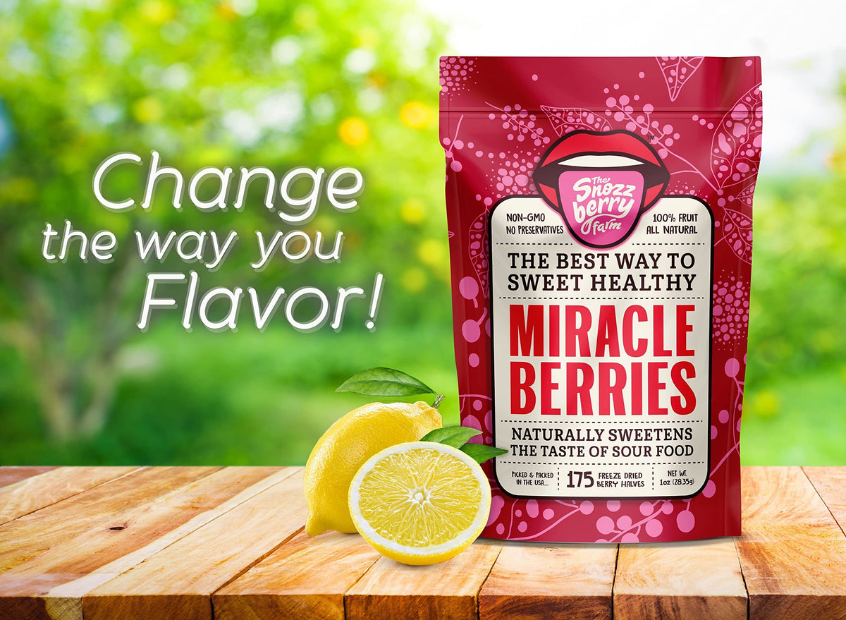 Miracle Berries by Snozzberry Farm | Freeze-Dried 175 Halves | USA-Grown | Turn Sour to Sweet | Bulk & Save