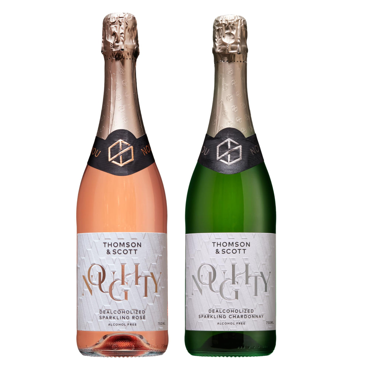 Thomson & Scott Noughty Sparkling Wine Celebration Bundle – Rosé + Chardonnay, 0% ABV, Organic