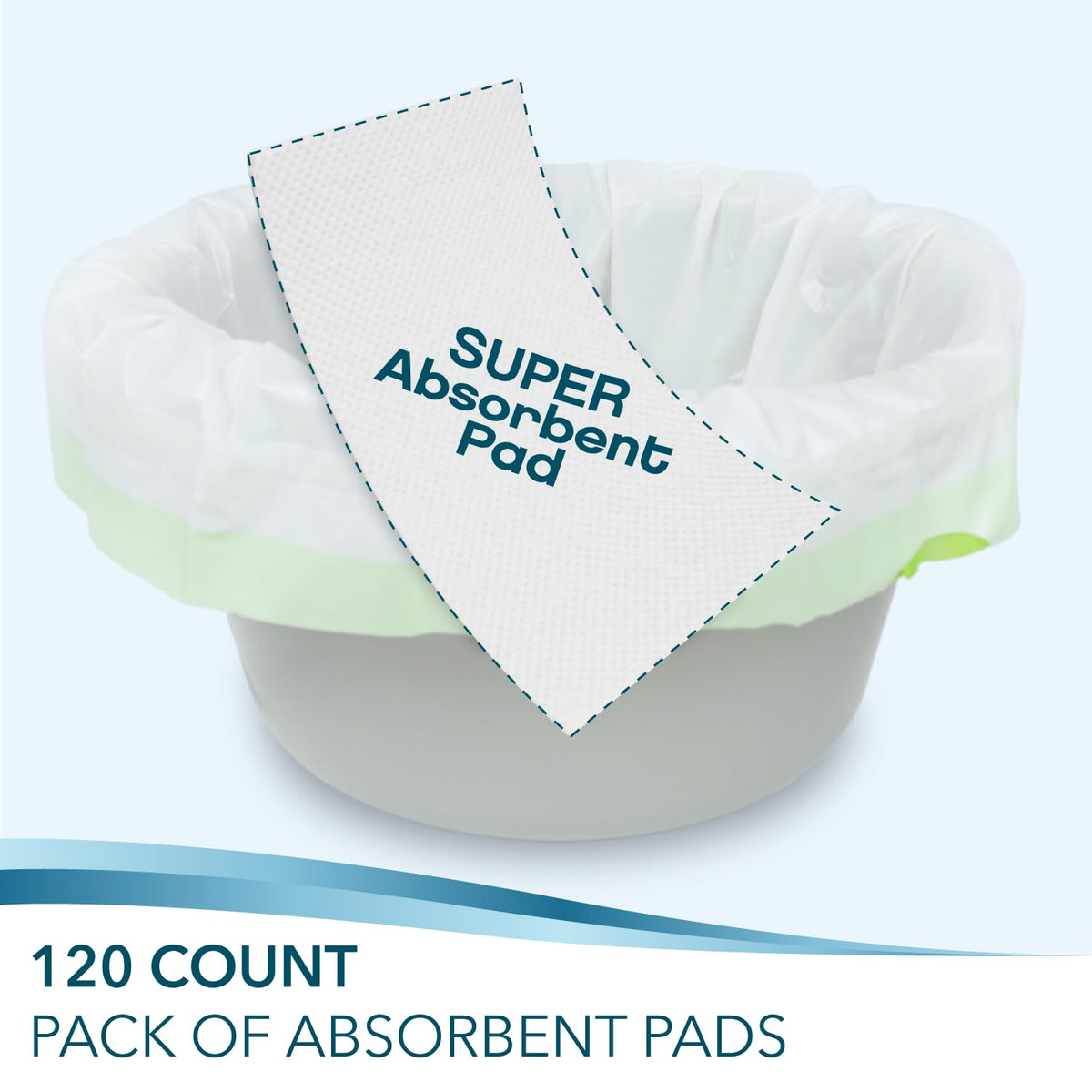 TidyCare Disposable Bedside Commode Pads for Adult Portable Toilet Chair Bucket and Bedpan | Value Pack of 120 Commode Pads | Universal Fit Absorbent Pads for Home Medical Care