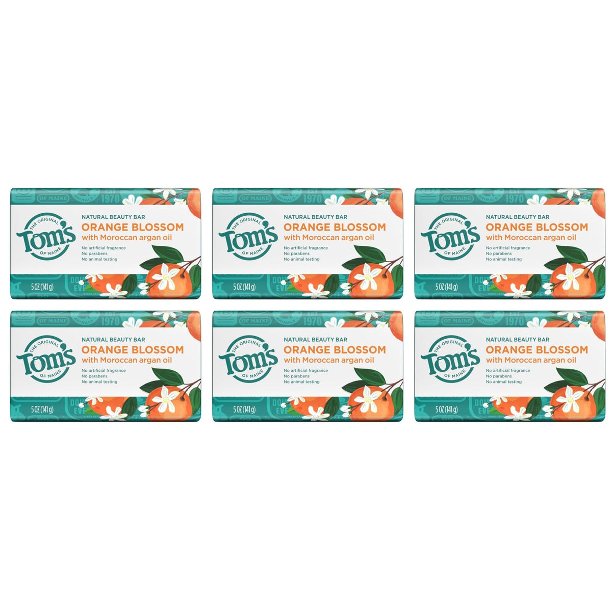 Tom's of Maine Natural Beauty Bar Soap, Orange Blossom, 5 oz Bar (6 Pack)