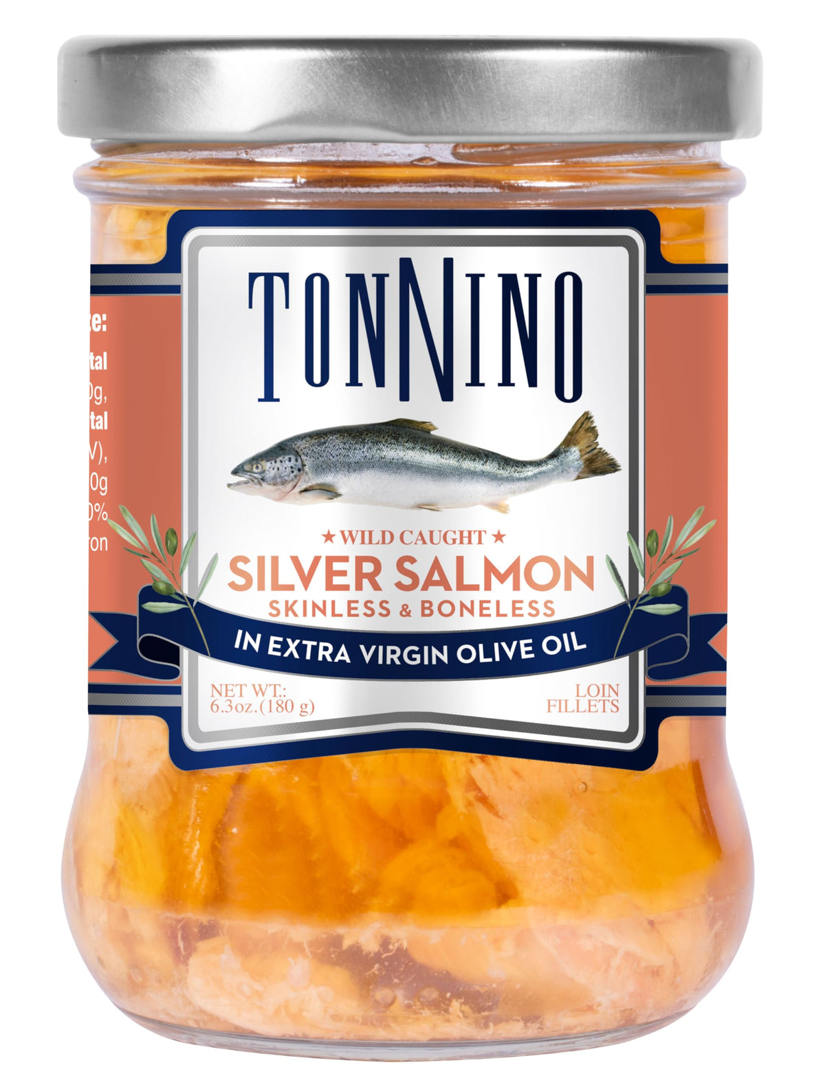 Tonnino Salmon Silver in Extra Virgin Olive Oil – Pack of 6 – Skinless & Boneless – Ready-to-Eat in Glass Jars