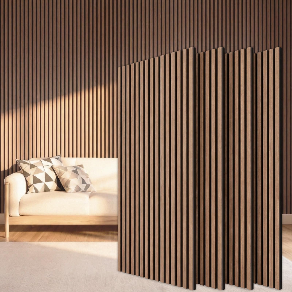 TONOR Wood Slatwall Panels, 4 Pack 47.2" x 23.6"/ 120 x60cm(31ft²) Acoustic Wall Panels, Wood Slat Acoustic Panels for Noise Cancelling and Home Decor, Living Room, Bedroom, Office, Room Decor, Walnut