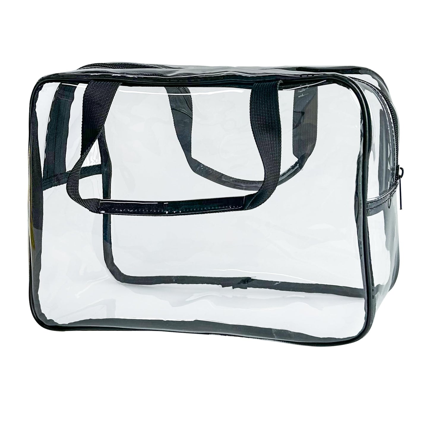 TotePrint PVC Clear Pure Color Transparent Large Zipper Cosmetic Pouch Travel Makeup Cosmetic Bag with Handle for Travel Bathroom Toiletry Organizer (Clear+Black Handle)