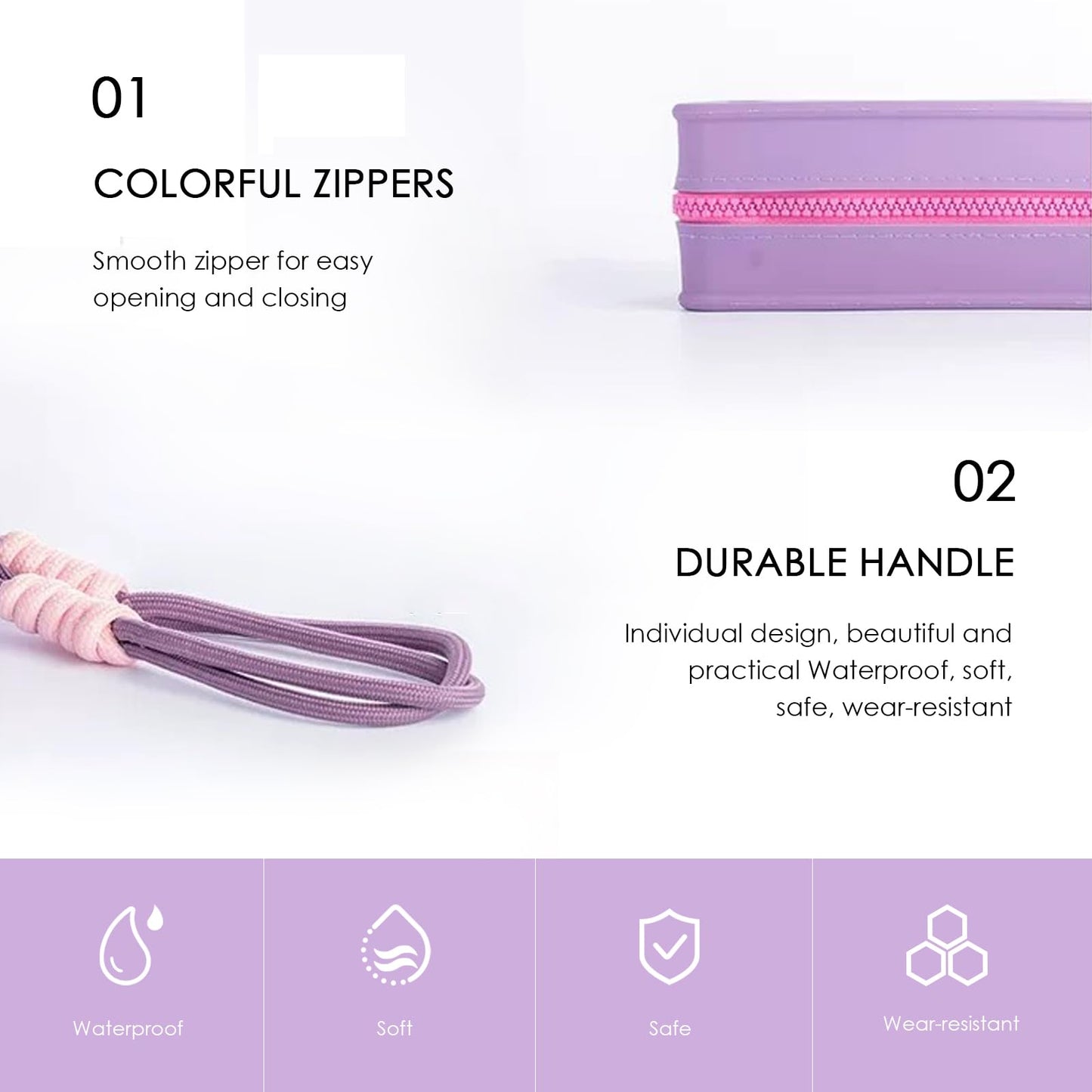 Travistar Silicone Travel Makeup Bag - Large Capacity Make Up Pouch Travel Makeup Organizer Bag Waterproof Toiletry Bag Portable Cosmetic Bag Small Womens Brush Holder Bag with Zipper Closure Purple
