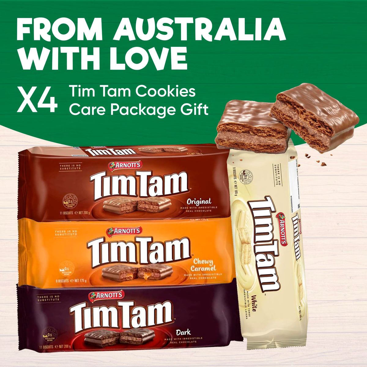 Tim Tam Cookies Gift Box – 4-Pack Australian Treats with Original, Double Chocolate & Salted Caramel Flavors | Treats from Home