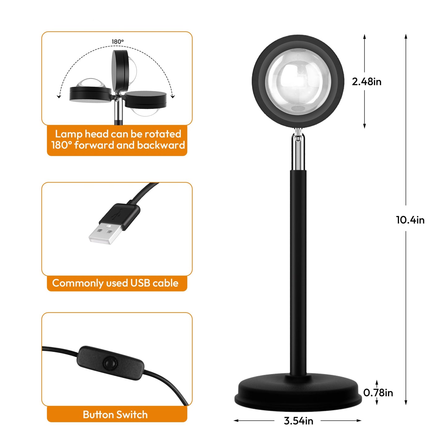 Tsrarey Sunset Lamp Projector,180 Degree Rotation Sun Projection Light