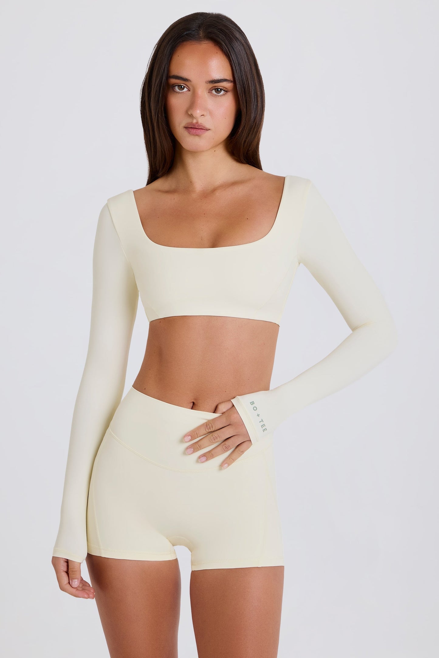 Long-Sleeve Crop Top in Cream